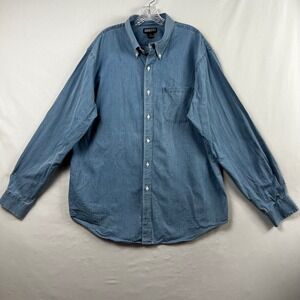 Lands End Denim Shirt Mens XL Blue Cotton Button Down Long Sleeve Regular Fit
